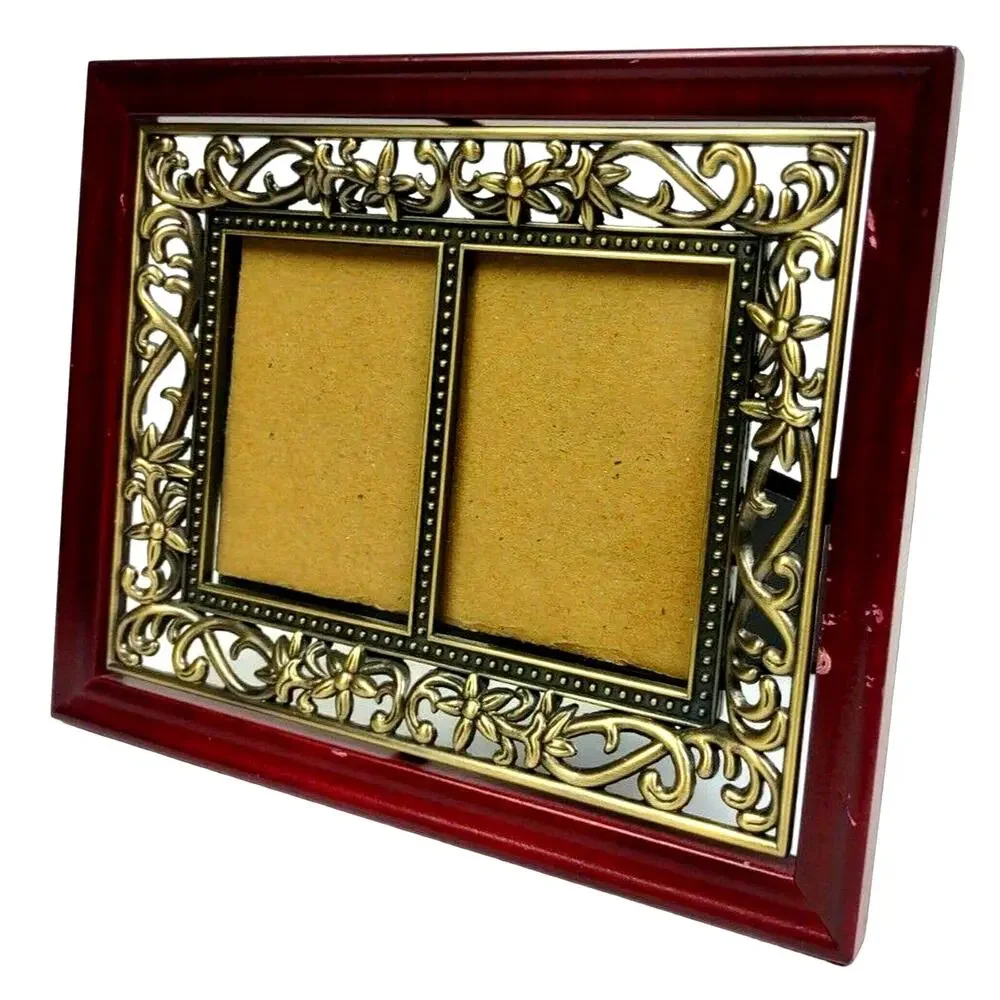 Vintage Cherry Wood Divided Photo Frame Connoisseur Fleur De Lis 2.5” x 3.5”